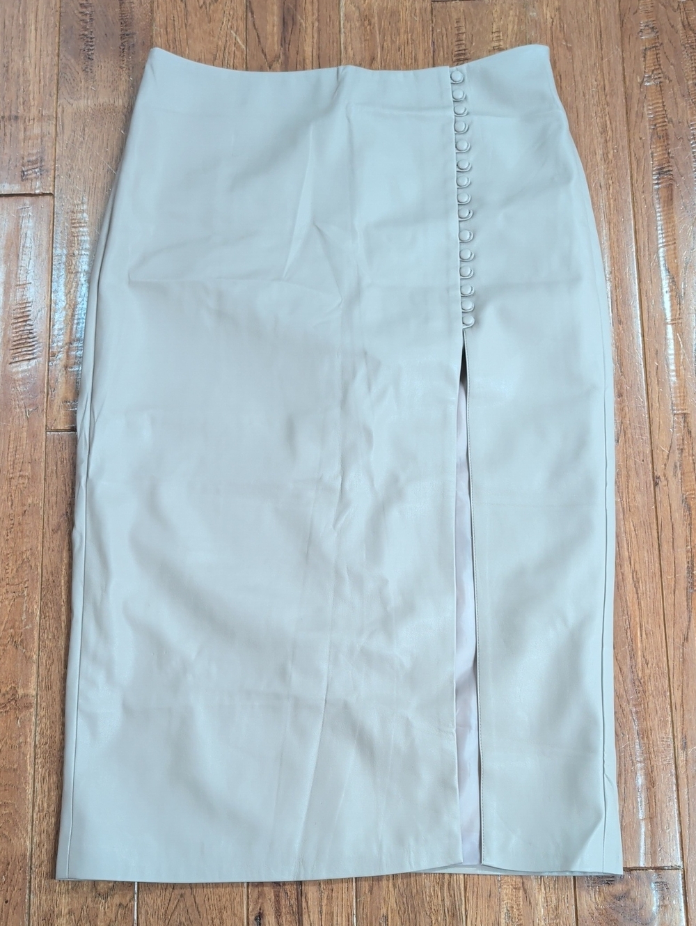 River Island Vegan Faux Leather Midi High Slit Pencil Skirt